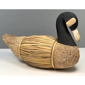VTG Large 21" American Goose Carved Wood & Reed Decoy Rustic Home Decor Duck EUC